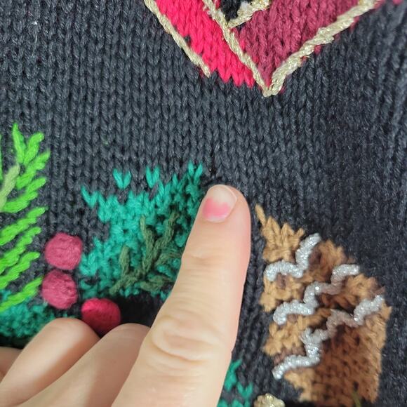 Design Options Jane Gordon VTG Christmas Cardigan Sweater XL Black Pinecones - Picture 12 of 12